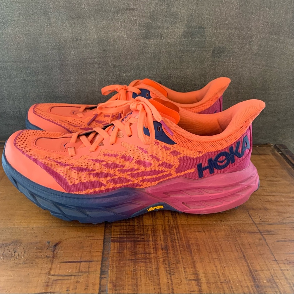 HOKA women's speedgoat 5 trail running shoe in festival fuchsia /camellia